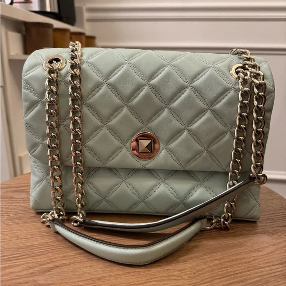 KATE SPADE NATALIA MEDIUM FLAP CROSSBODY SHOULDER CRYSTAL BLUE LEATHER BAG - Picture 3 of 16